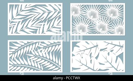 Set template for cutting. Palm leaves pattern. Laser cut. Vector illustration. Stock Vector