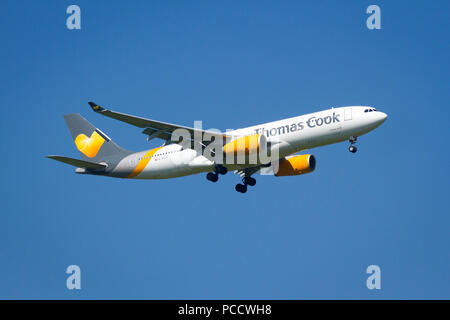 Thomas Cook G-MLJL Airbus A330-243 landing at Manchester Airport Stock Photo