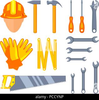 Colorful cartoon 15 handyman tools set Stock Vector