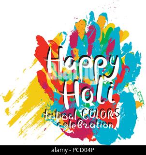 Happy Holi. Festival colors celebration. Hand drawn motivation quote. Creative vector typography concept for design and printing. Ready for cards, t-s Stock Vector