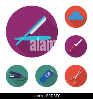 Hairdresser and tools flat icons in set collection for design.Profession hairdresser vector symbol stock  illustration. Stock Vector