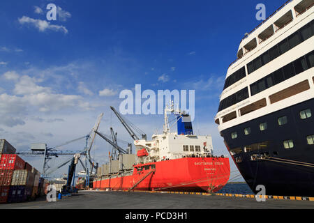 Cargo Ship, Corinto Port, Chinandega Province, Nicaragua, Central America Stock Photo