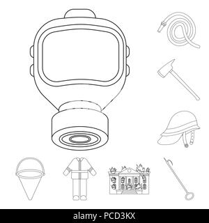 Fire Department outline icons in set collection for design. Firefighters and equipment vector symbol stock  illustration. Stock Vector