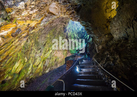 Algar do Carvao Natural Reserve cave, Island of Terceira, Azores, Portugal, Atlantic, Europe Stock Photo