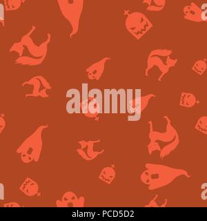 Halloween pattern seamless. Vector illustration. Terracotta background. All Saints Eve. Stock Vector