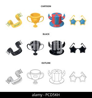 A scarf, a hat with horns and other attributes of the fans.Fans set collection icons in cartoon,black,outline style vector symbol stock illustration . Stock Vector