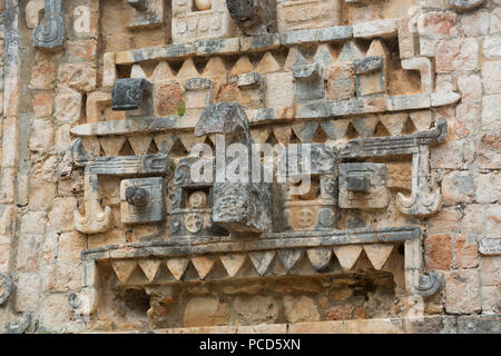 Chac Rain God Stone Mask, Palace, Xlapak Archaeological Site, Mayan Ruins, Puuc style, Yucatan, Mexico, North America Stock Photo