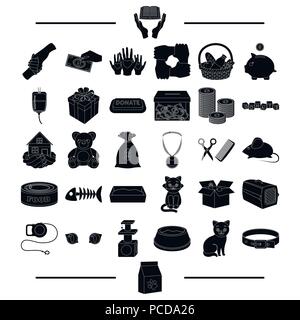 Business, holiday, casino and other  icon in black style.communication, hairdresser, animals icons in set collection. Stock Vector
