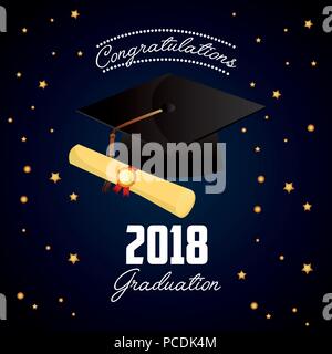 congratulations graduation certificate hat stars background vector ...