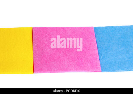 Multicolored rags for cleaning on a white background. cleanliness housekeeping concept, consumables Stock Photo