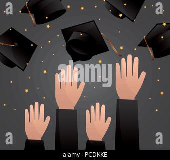 congratulations graduation hats in the air stars background vector ...