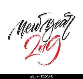 Happy New Year 2019 Hand writting Lettering Design. Vector illustration Stock Vector