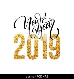 2019 Happy New Year. Beautiful Handwritten modern brush lettering, calligraphy. Vector illustration Stock Vector