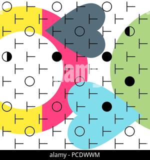 Geometric abstract seamless pattern background. Colorful shapes of curves, hearts, lines and circles. Square composition, modern trend design Stock Photo