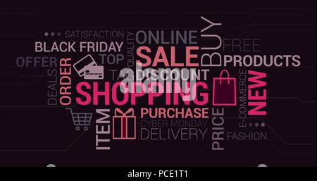 Online shopping, e-commerce and retail tag cloud with icons and concepts Stock Vector
