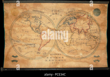 1833, School Girl Manuscript Wall Map of the World on Hemisphere ...