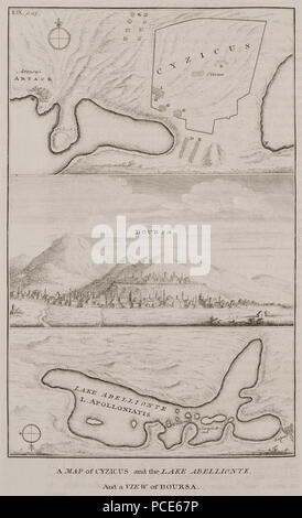 20 A Map of Cyzicus and the Lake Abellionte And a View of Boursa - Pococke Richard - 1745 Stock Photo