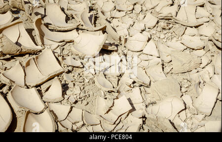 Dried mud at the bottom of a wadi in Al Hajar mountains of Fujairah, UAE Stock Photo