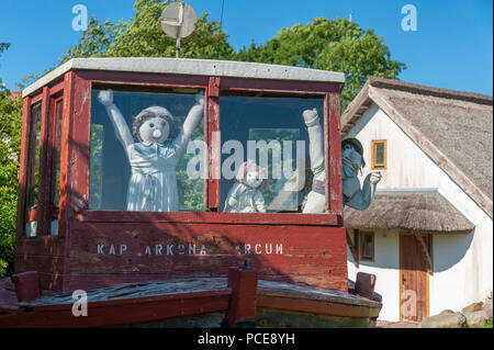 Wheelhouse of an old fishing boat in front of the inn Arcun at Cape Arkona, Putgarten, Rügen, Mecklenburg-Vorpommern, Germany, Europe Stock Photo