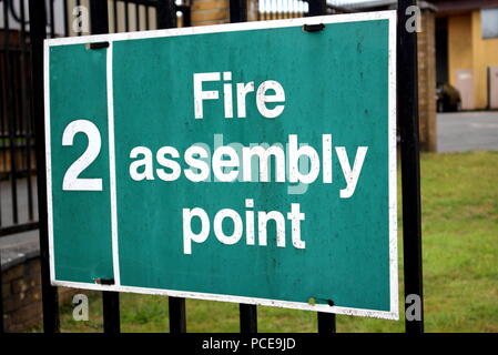 fire assembly point sign green 2 two Stock Photo