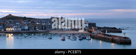 Blue hour Panoramic evening view over St Ives Harbor Stock Photo