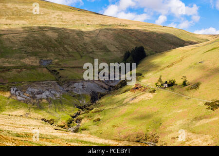 Old workings of The Great Snaefell Mine for zinc high in valley below the mountain. Lonan, Laxey, Isle of Man, British Isles Stock Photo