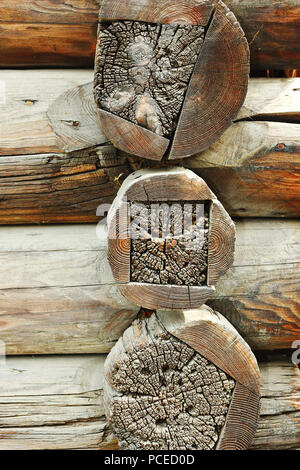 traditional repairs on old log house, world historic heritage Stock Photo