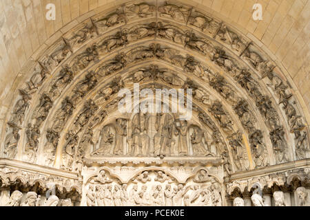 The tympanum over the central portal of Laon cathedral, France, Europe