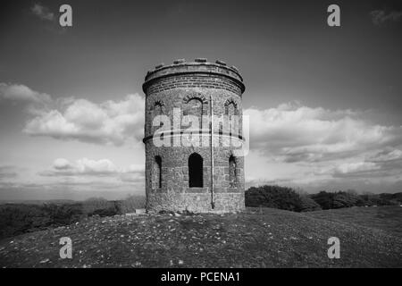 Mono of the Folly Solomon's Temple, also known as Grinlow Tower, Buxton, Derbyshire Stock Photo