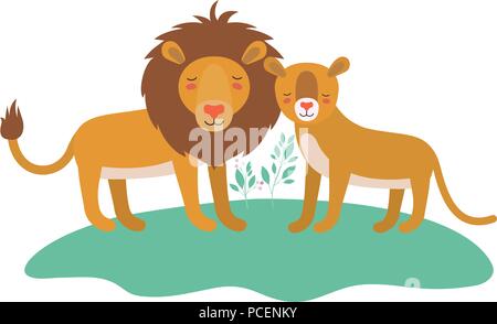 wild lions couple in the field Stock Vector