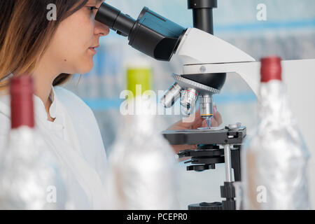 bottle of wine in the quality control laboratory Stock Photo