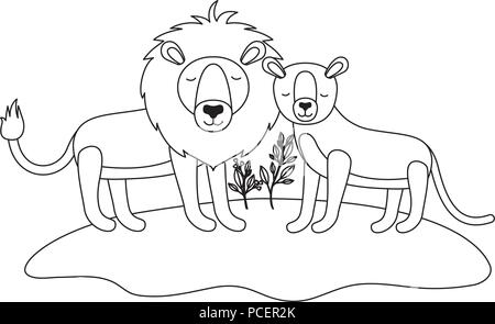 wild lions couple in the field Stock Vector