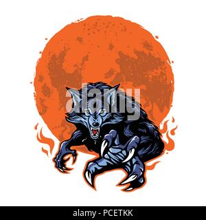 Angry Werewolf and Moon Logo Template Vector Illustration Design Stock Vector