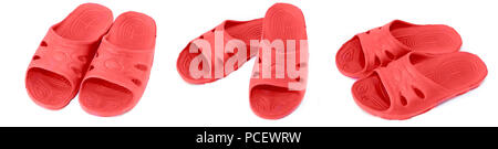 Rubber slap on a white background. Shoes on a white background. Collage on a white background rubber dots. Rubber sneakers. Stock Photo