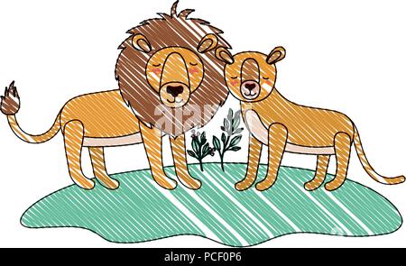 wild lions couple in the field Stock Vector