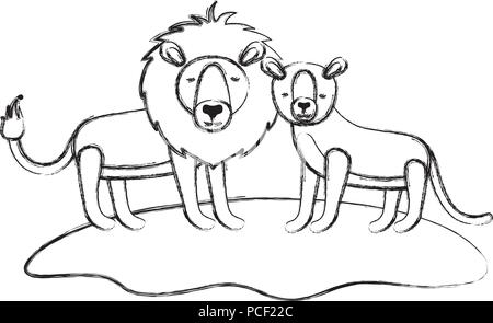 wild lions couple in the field Stock Vector