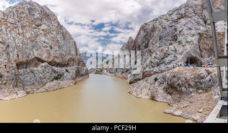 Landscape view of Dark Canyon and Firat river from bridge in Town of Kemaliye or Egin in Erzincan,Turkey Stock Photo
