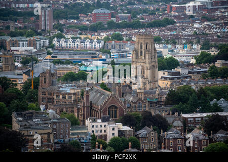 Aerial view of Bristol University Wills Memorial Building. Stock Photo