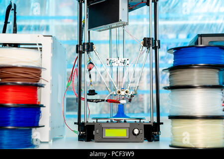 color plastic PLA and ABS filament for printing on a 3D printer Stock Photo