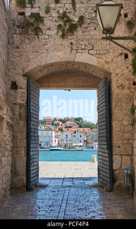 Entrance gate to old town of Trogir a historic town and harbor on the Adriatic coast in Split-Dalmatia County, Croatia Stock Photo