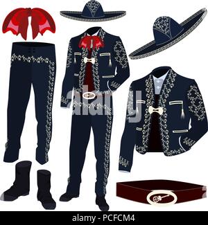 Mariachi musician costume parts vector illustration Stock Vector