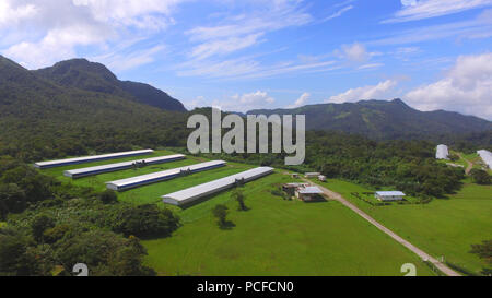 Aerial view of poultry houses in the mountains of central Panama Stock Photo