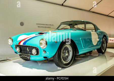 Turquoise Ferrari classic car, Museo Enzo Ferrari, MEF, Modena, Emiglia-Romagna, Italy Stock Photo