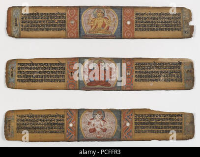 101 Brooklyn Museum - Three Illustrated Palm leaves from a Prajnaparamita Stock Photo