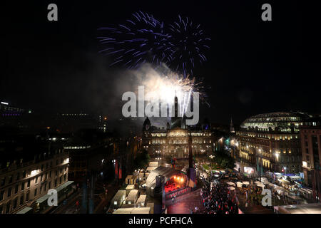 Fireworks display during the 2018 European Championships Great Big Opening Party at George Square, Glasgow. PRESS ASSOCIATION Photo. Picture date: Wednesday August 1, 2018. See PA story SPORT European. Photo credit should read: Jane Barlow/PA Wire Stock Photo