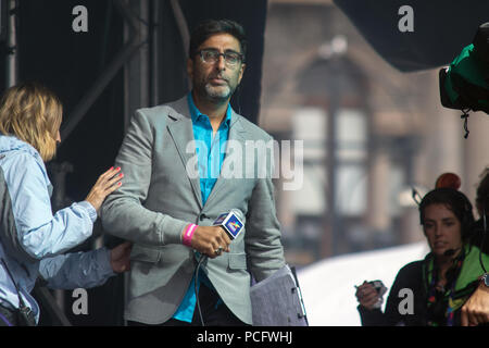 Glasgow, Scotland, UK. 1st August, 2018. Sanjeev Kohli at George Square, during the Glasgow 2018 European Championships' The Great Big Opening Party. Glasgow / Berlin 2018 runs between 2nd and 12th August, 2018. Iain McGuinness / Alamy Live News Stock Photo