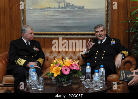 (Nov. 12, 2009) Chief of Naval Operations (CNO) Adm. Gary Rouhgead, left, meets with Chief of the Hellenic Navy General Staff (HNGS), Vice Adm. Georgios Karamalikisas during an official counterpart visit to the Hellenic Navy at HNGS headquarters in Athens. Stock Photo