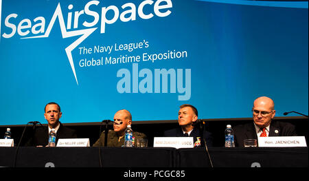 NATIONAL HARBOR, Md. (May 16, 2016) Chief of Naval Operations Adm. John Richardson, left, Commandant of the U.S. Marine Corps Gen. Robert Neller, Commandant of the U.S. Coast Guard Adm. Paul K. Zukunft, and  Paul N. Jaenichen, administrator of the U.S. Maritime Administration, speak during their “Service Chief’s Update” panel discussion at the Sea-Air-Space Exposition. The annual event brings together key military decision makers, the U.S. defense industrial base and private-sector U.S. companies for an innovative and educational maritime based event.