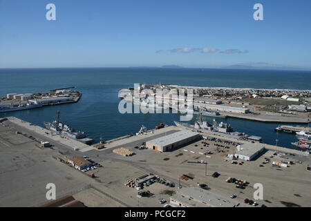 PORT HUENEME, Calif. (Nov. 13, 2012) An aerial view of the Southwest portion of the Naval Base Ventura County deep water port.  This port is the only deep water port between Los Angeles and San Francisco and serves a vital role in the region. Stock Photo