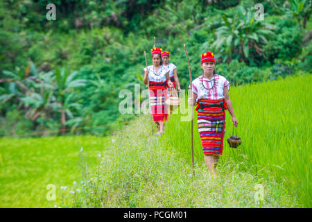 Women from Ifugao Minority near a rice terraces in Banaue the Philippines Stock Photo